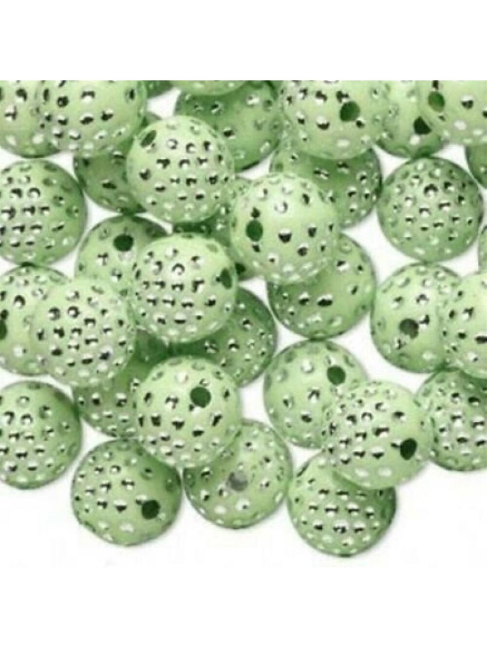 Retro Lime Green Silver Polka Dot 10mm Round Beads 20 pcs